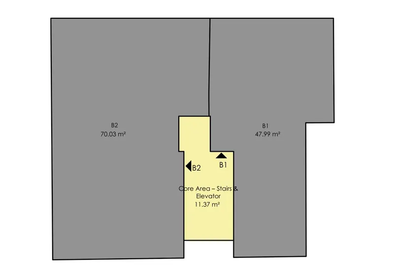 MVR 19概念设计三层面积索引:B1 47.99 m²,B2 70.03 m²