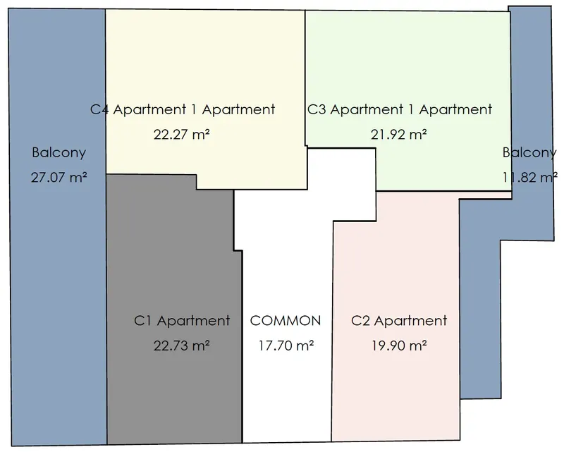 Area key of the MVR 19 third floor showing apartments C1 to C4 and terraces